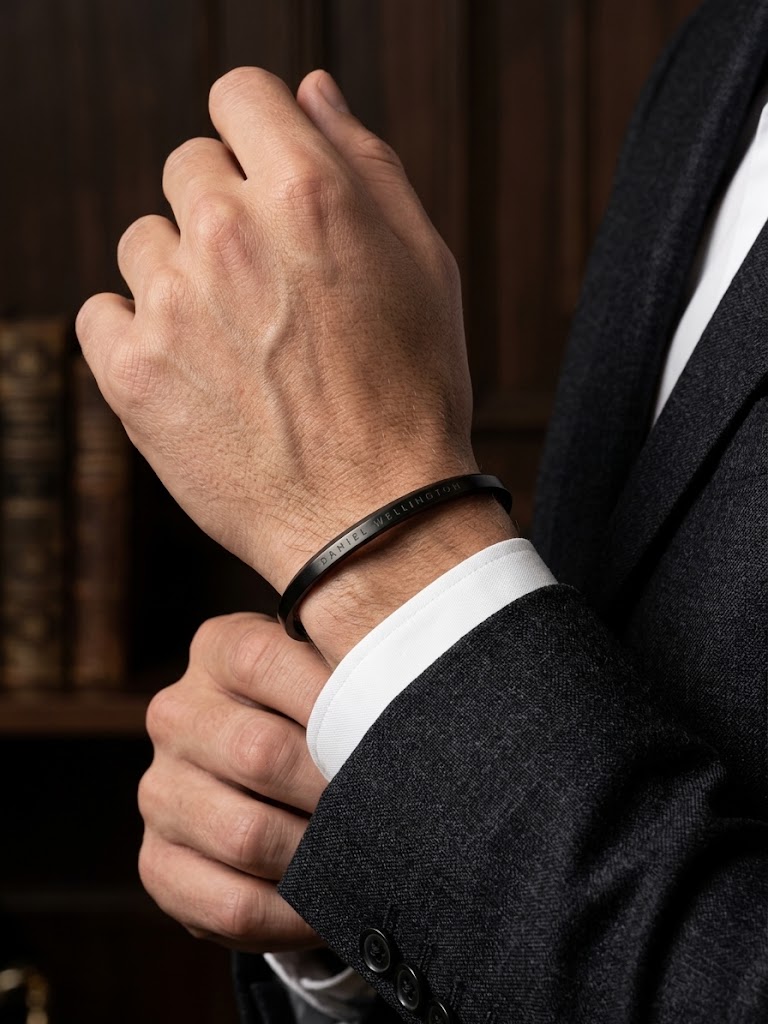 دستبند بنگل مردانه دانیل ولینگتون مشکی و طلایی(DW Minimal Cuff) – استیل رنگ ثابت