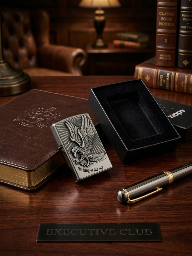 Men's Silver Gas Lighter – Eagle "King of the Sky" Zippo Style Lighter