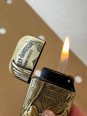 فندک طرح زیپو باریک برند لایتر (Lighter) طرح هارلی دیویدسون و عقاب طلایی | بدنه فلزی